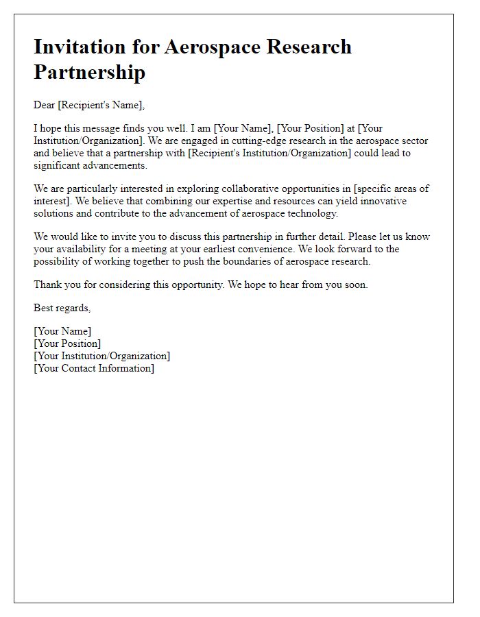 Letter template of aerospace research partnership invitation