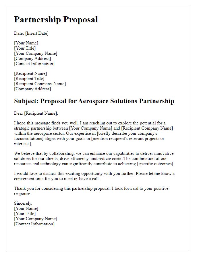 Letter template of aerospace solution partnership offer