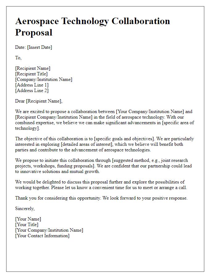 Letter template of aerospace technology collaboration proposal