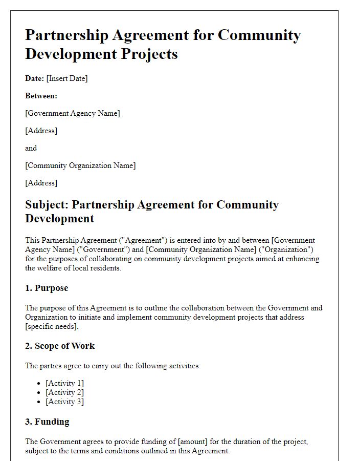 Letter template of government partnership agreement for community development projects.