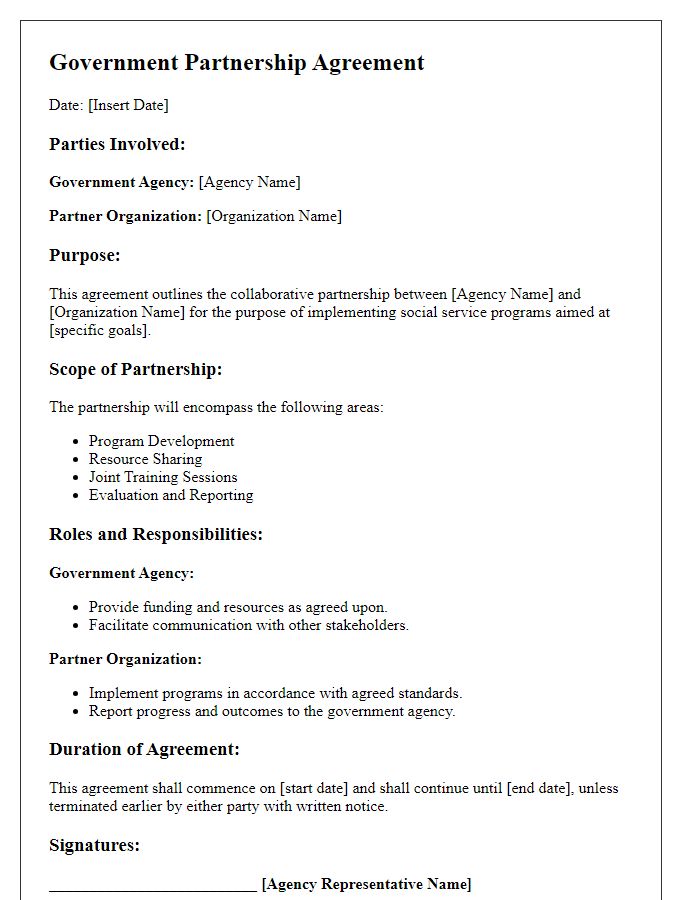 Letter template of government partnership agreement for social service programs.