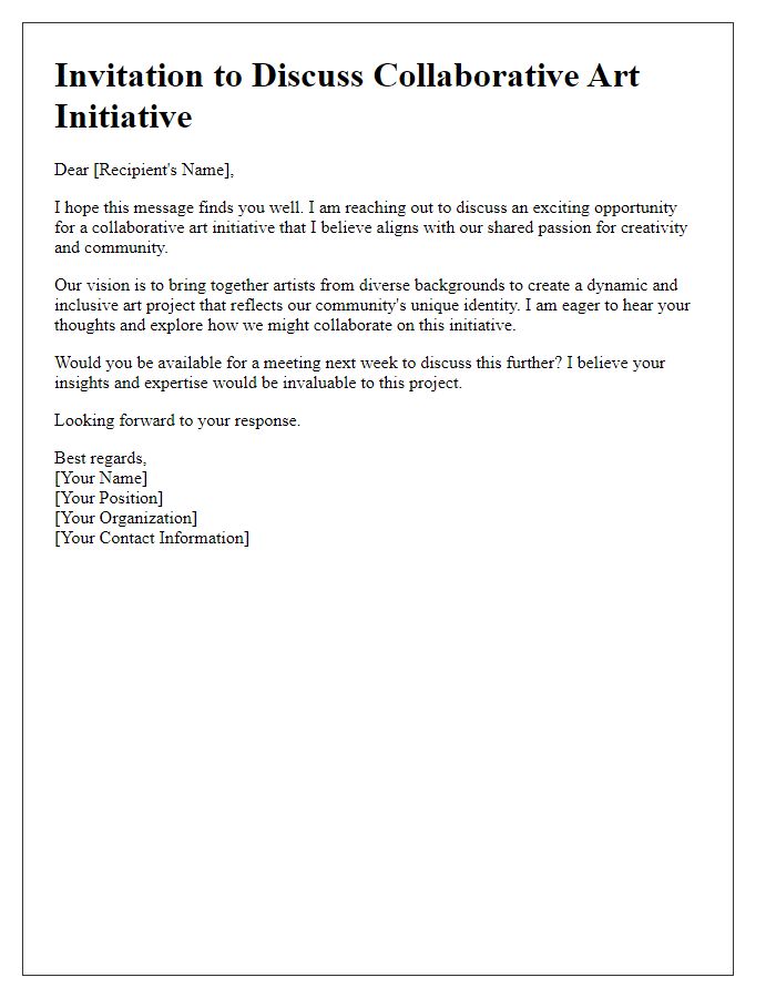 Letter template for collaborative art initiative discussion