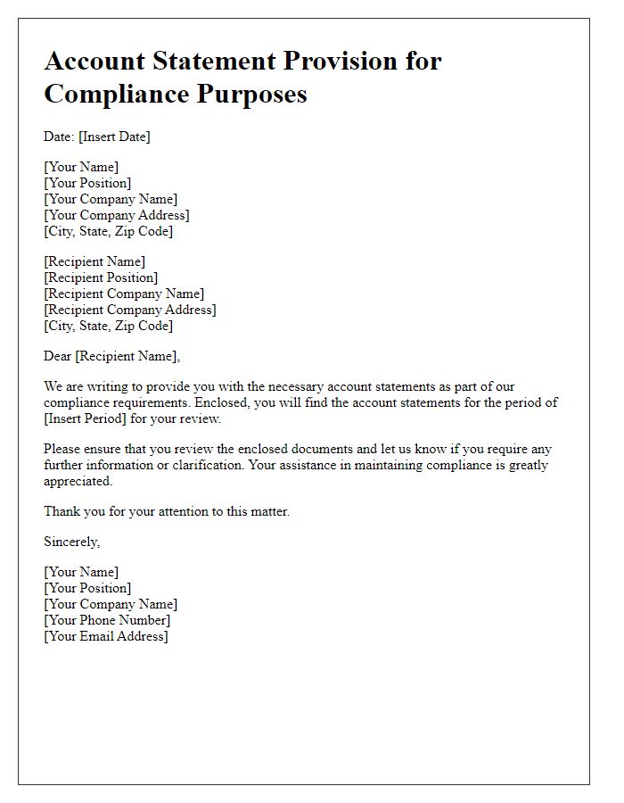 Letter template of account statement provision for compliance purposes