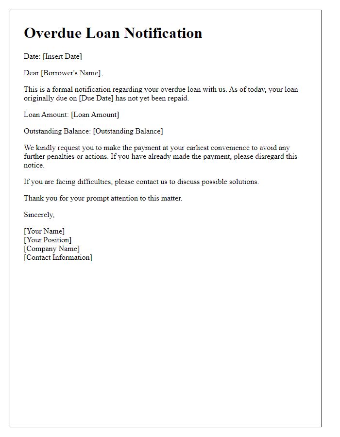 Letter template of overdue loan notification