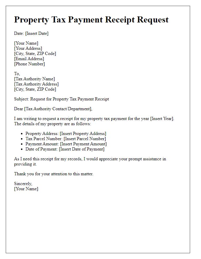 Letter template of property tax payment receipt request