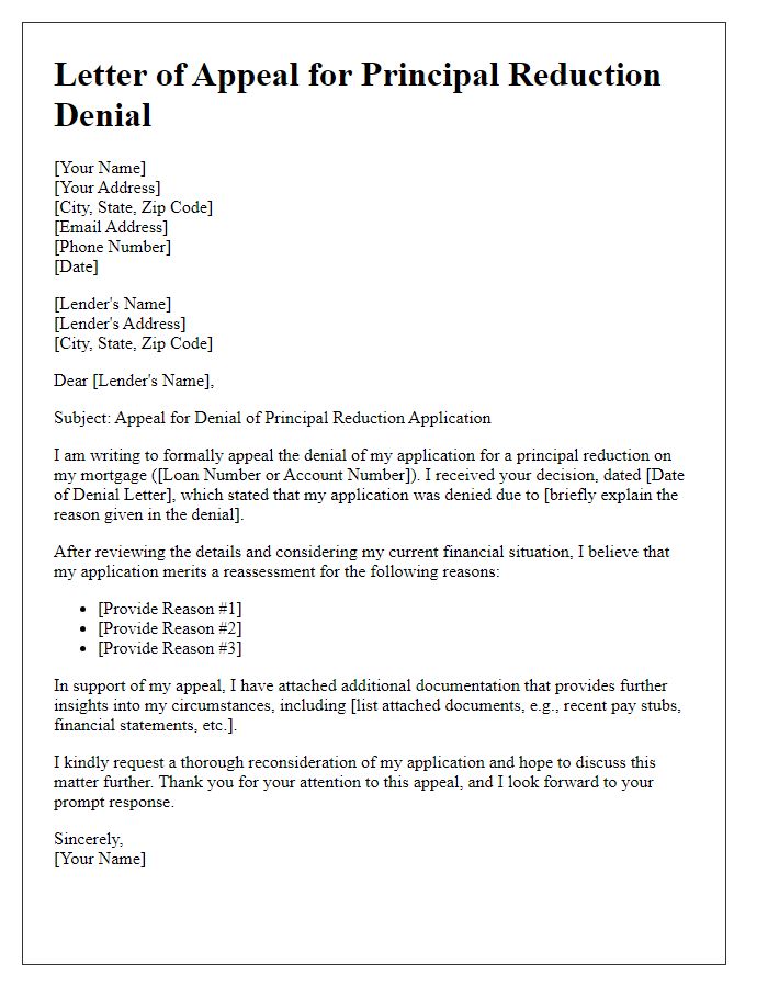 Letter template of appeal for denied principal reduction application