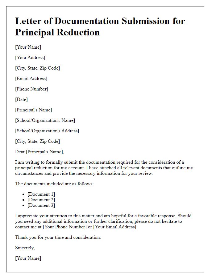 Letter template of documentation submission for principal reduction