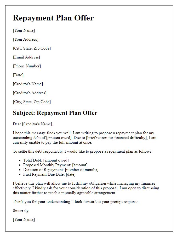 Letter template of repayment plan offer