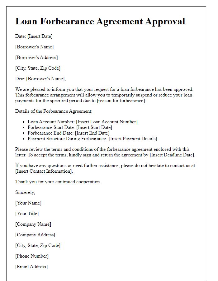 Letter template of loan forbearance agreement approval