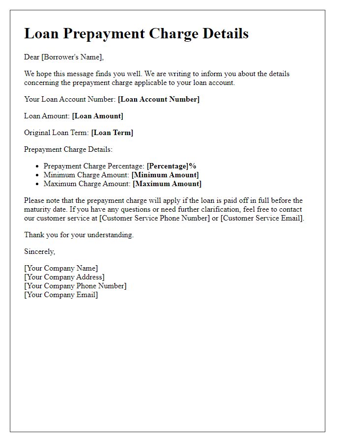 Letter template of loan prepayment charge details