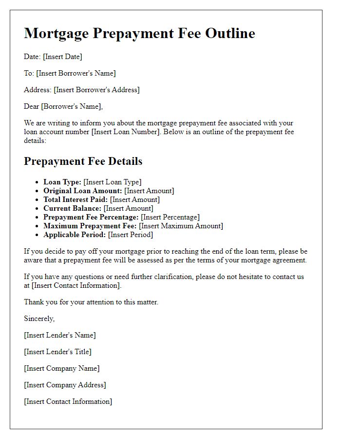 Letter template of mortgage prepayment fee outline