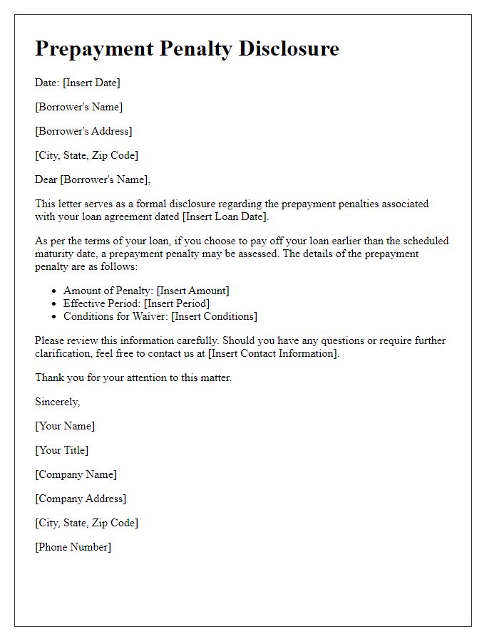 Letter template of prepayment penalty disclosure