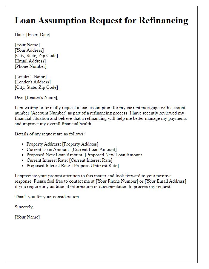 Letter template of loan assumption request for refinancing