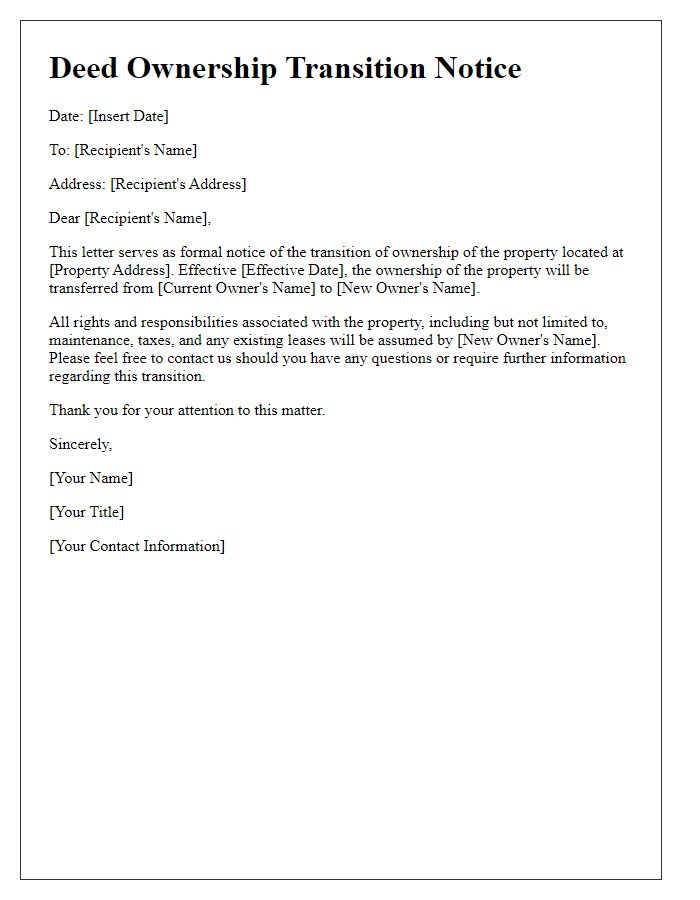 Letter template of Deed Ownership Transition Notice