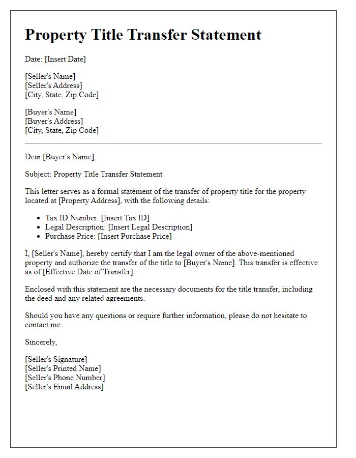 Letter template of Property Title Transfer Statement