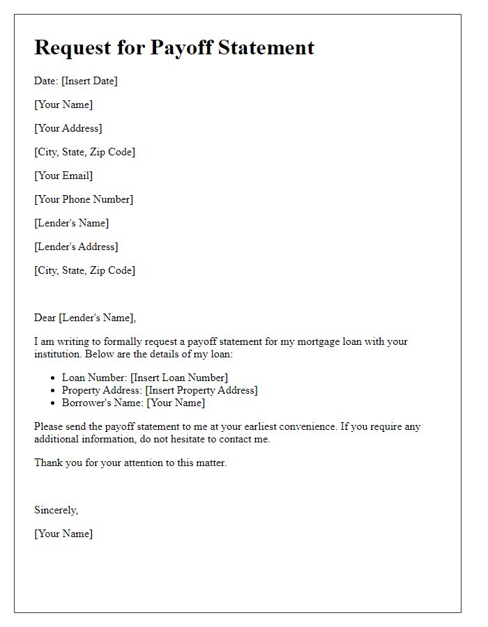 Letter template of request for a payoff statement for mortgage.