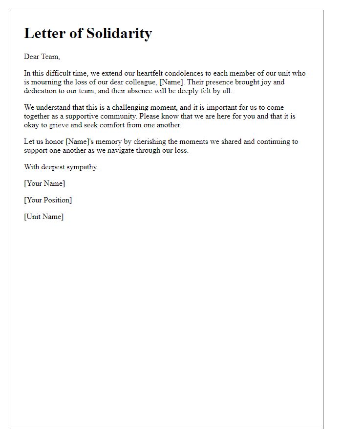 Letter template of solidarity for units mourning a member.