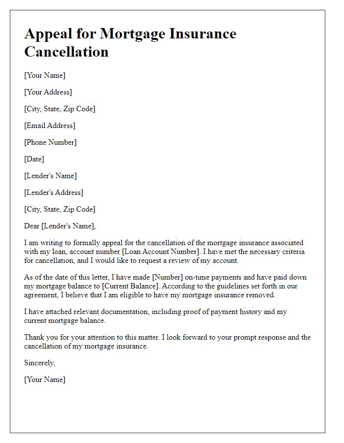 Letter template of appeal for mortgage insurance cancellation.