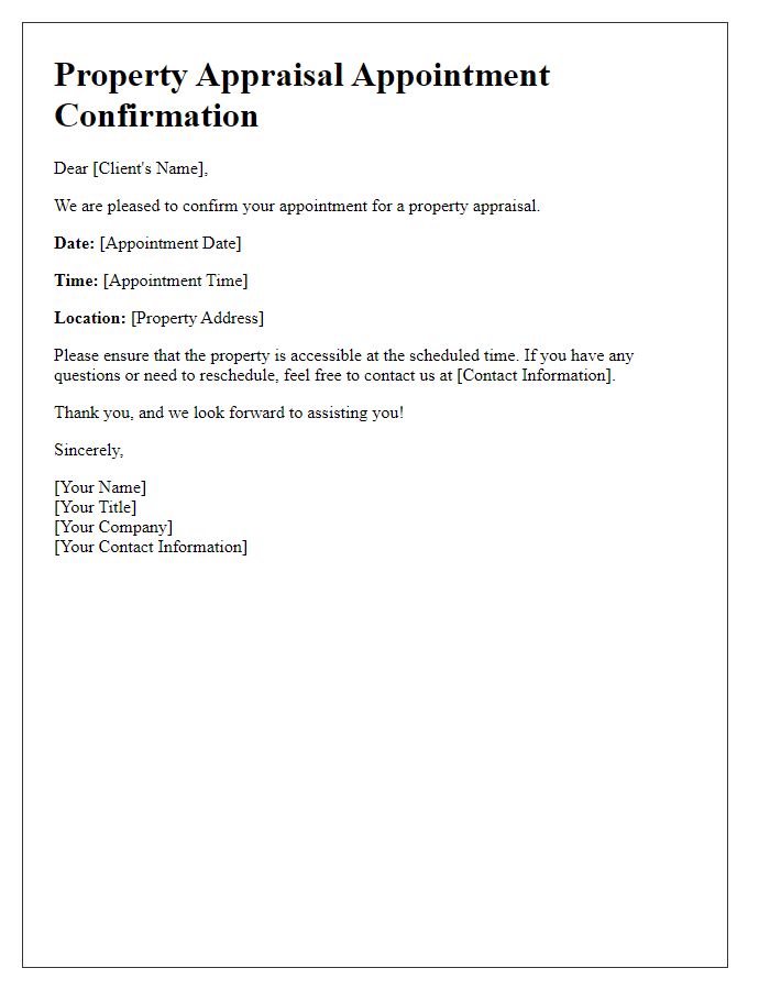 Letter template of property appraisal appointment confirmation