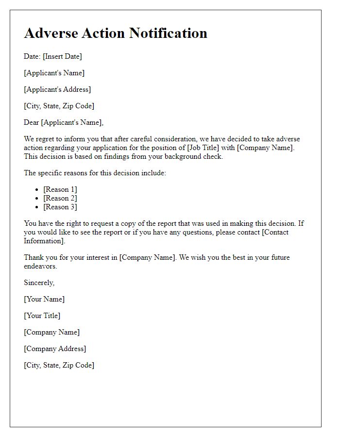 Letter template of adverse action due to background check findings