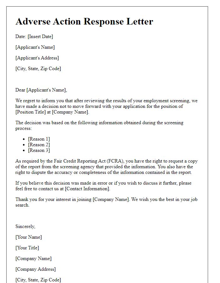 Letter template of adverse action response for employment screening results