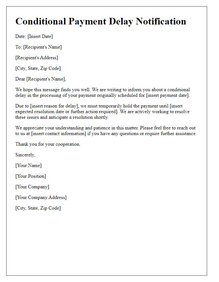 Letter template of conditional payment delay