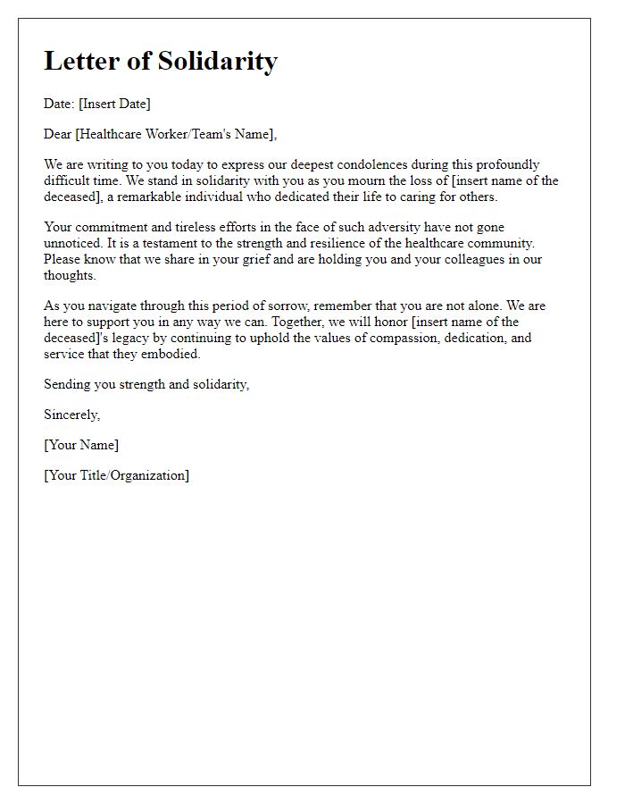 Letter template of solidarity with healthcare workers mourning a loss.