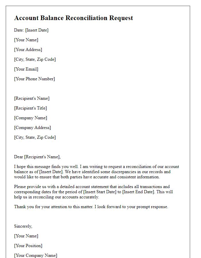 Letter template of account balance reconciliation request