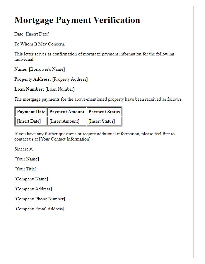 Letter template of mortgage payment verification