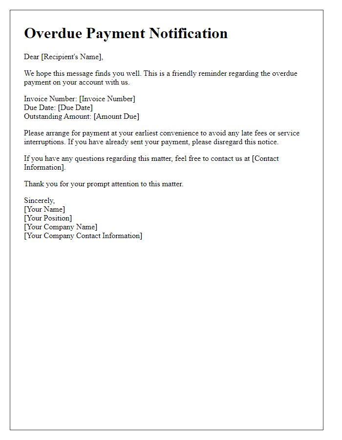 Letter template of overdue payment notification
