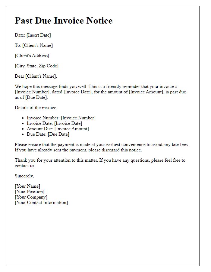 Letter template of past due invoice notice