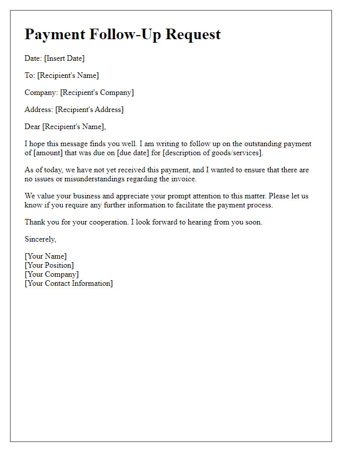 Letter template of payment follow-up request