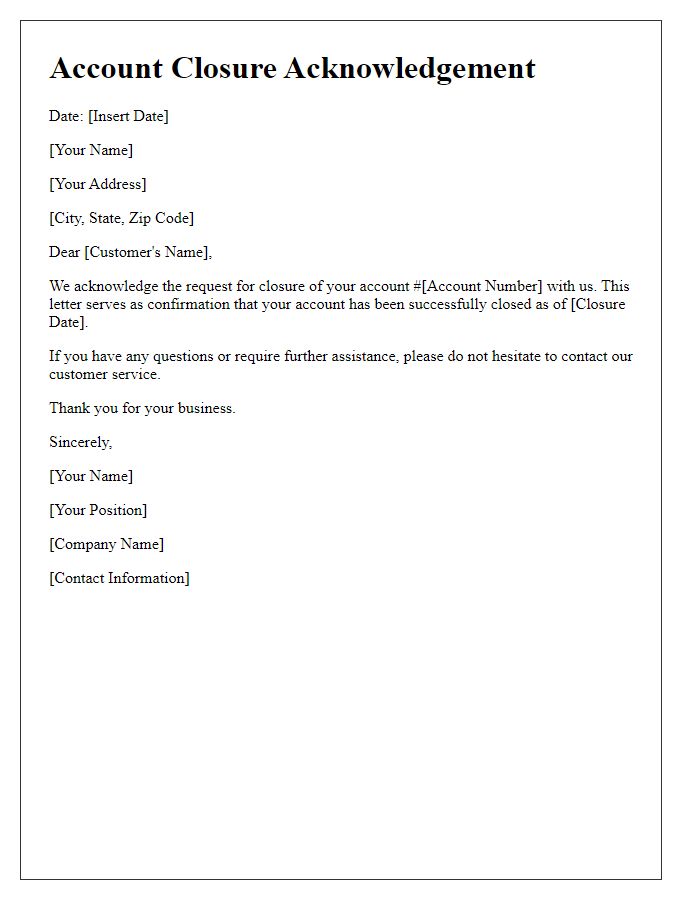 Letter template of account closure acknowledgement