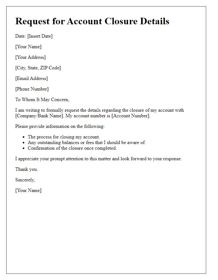 Letter template of request for account closure details