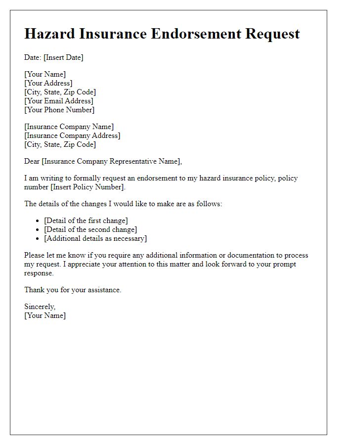 Letter template of hazard insurance endorsement request