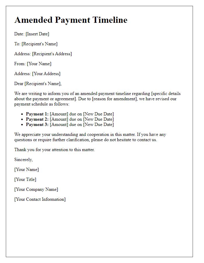 Letter template of Amended Payment Timeline