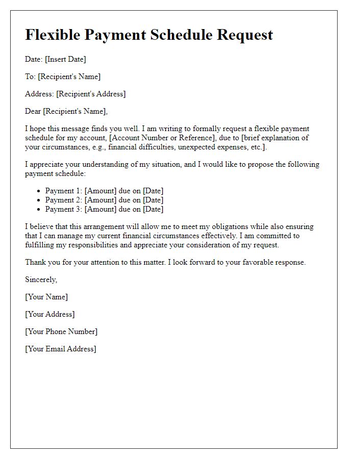 Letter template of Flexible Payment Schedule Request