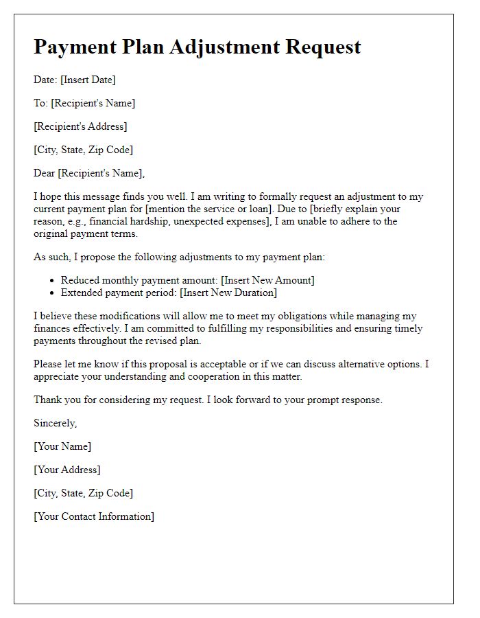 Letter template of Payment Plan Adjustment