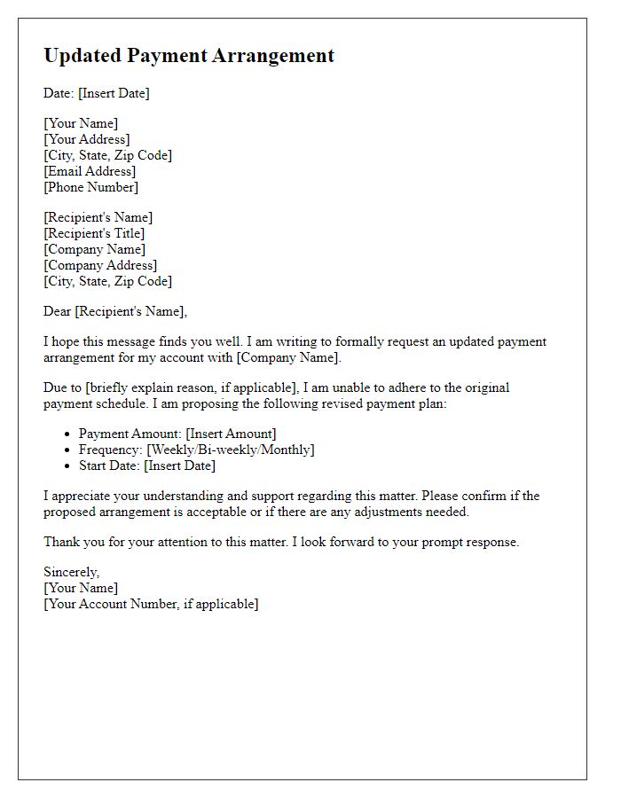 Letter template of Updated Payment Arrangement