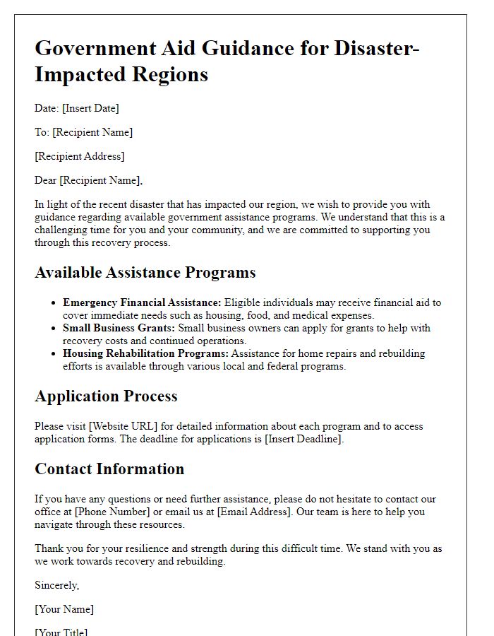 Letter template of government aid guidance for disaster-impacted regions