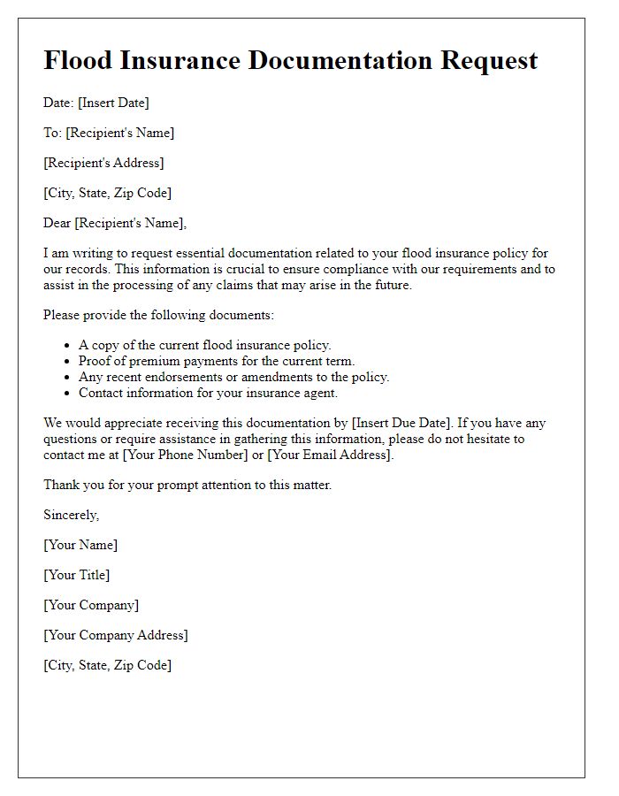 Letter template of essential flood insurance documentation request