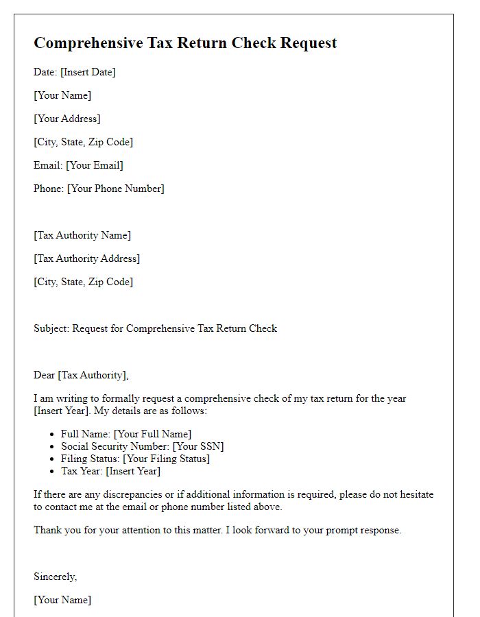 Letter template of comprehensive tax return check request