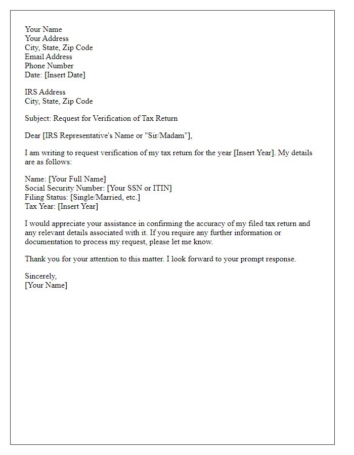 Letter template of official tax return verification request