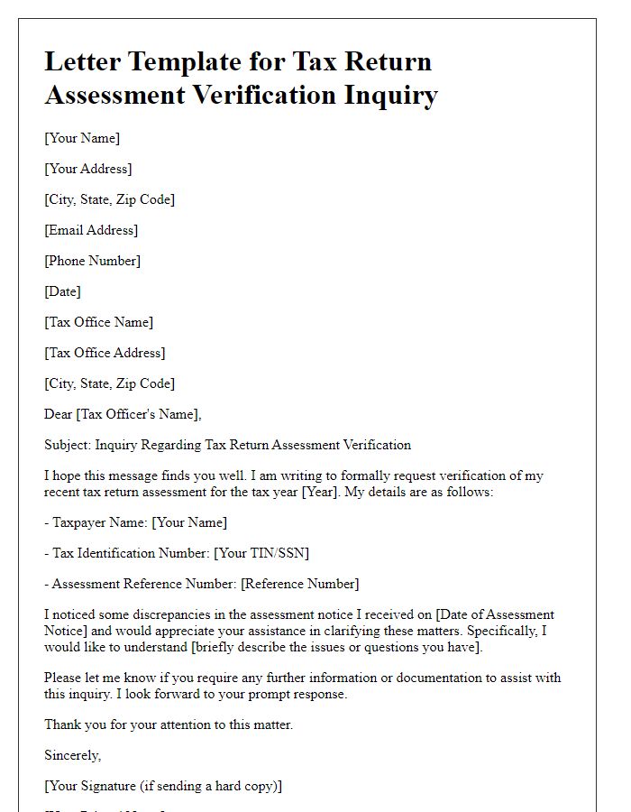 Letter template of tax return assessment verification inquiry