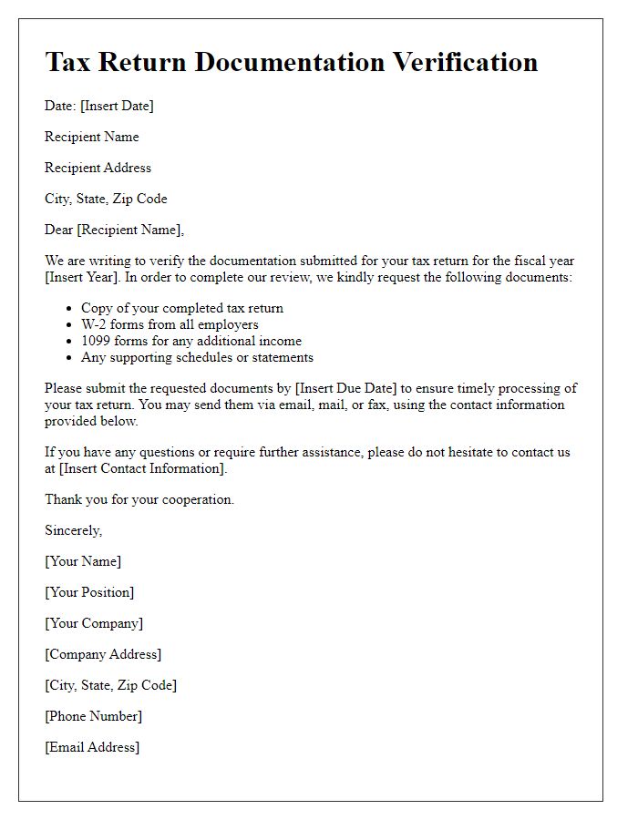 Letter template of tax return documentation verification