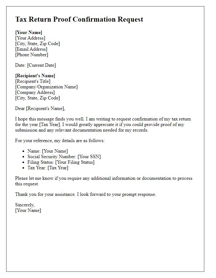 Letter template of tax return proof confirmation request