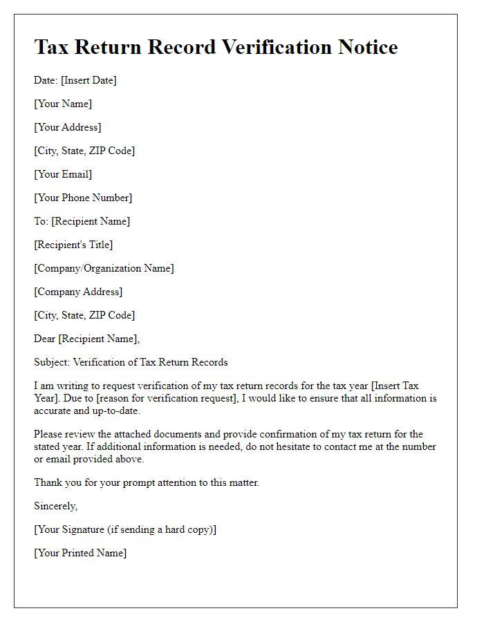 Letter template of tax return record verification notice