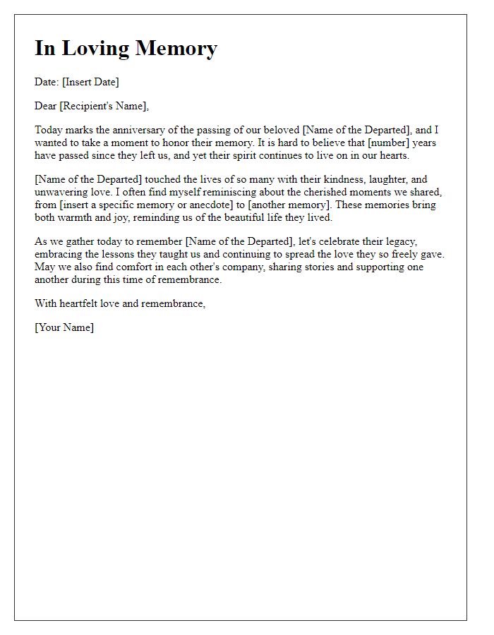 Letter template of honoring a departed soul on their anniversary