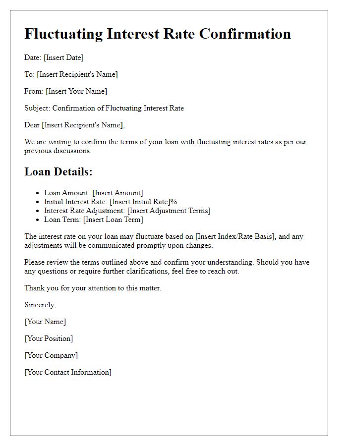 Letter template of fluctuating interest rate confirmation