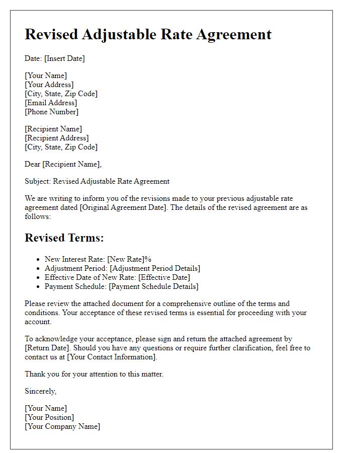 Letter template of revised adjustable rate agreement